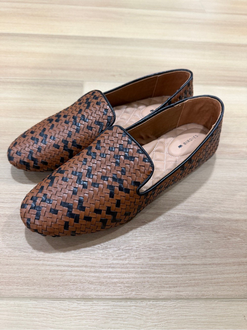Birdies Brown and Black Woven Leather Flats